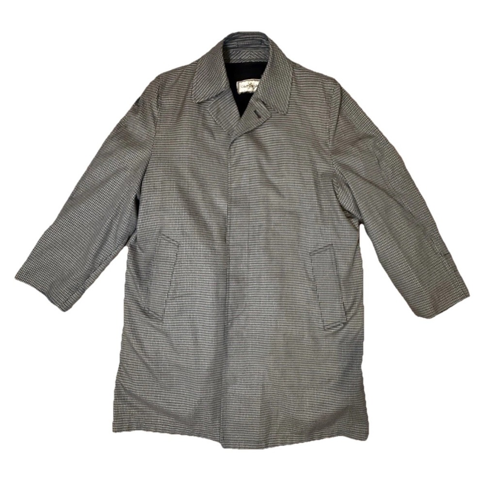 Men's Vintage 70s Gleneagles Trench Coat Zip Out Liner Blue Gray Plaid Retro 42R